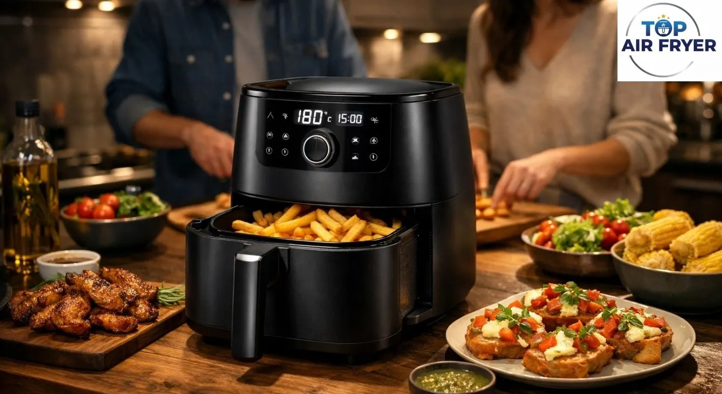 Painel digital e funções do cronômetro em Air Fryer