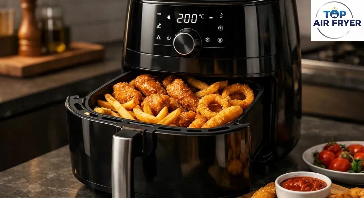 Funções exibidas no display digital da Air Fryer