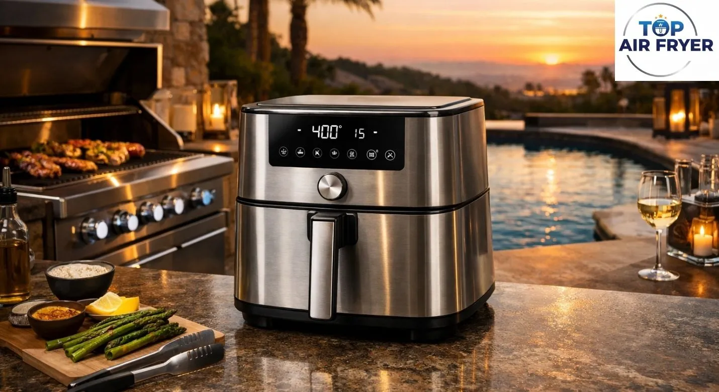 Usuário ajustando temperatura na Air Fryer para preparo ideal